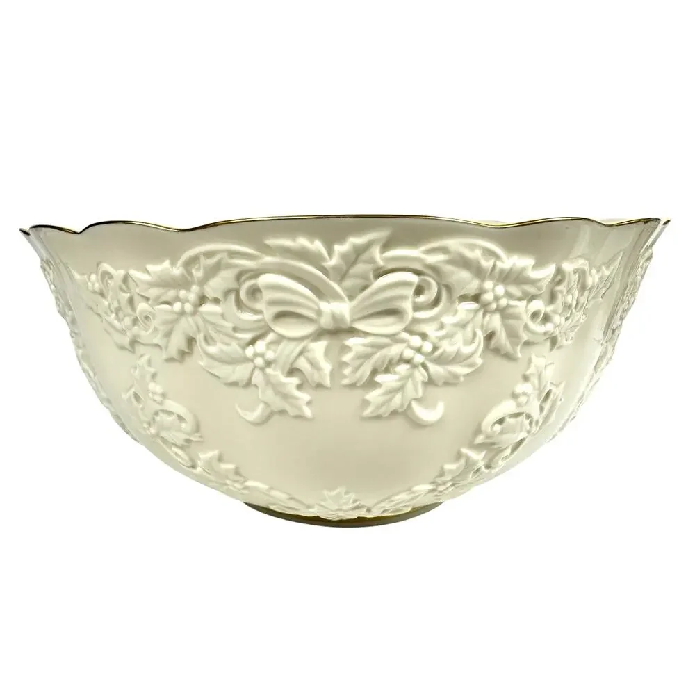 Lenox Holiday Hostess Collection Ivory Gold Rim Centerpiece 12.5